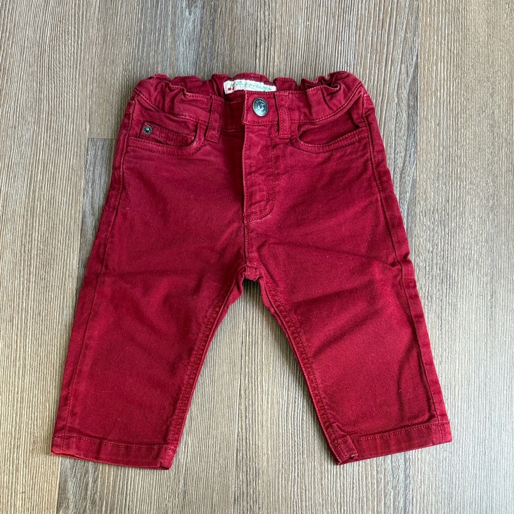 Red bonpoint baby girl jeans with elasticated adjustable waist - size 6 months